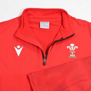 Macron Wales Rugby Union WRU Mens Large Red Quarter Zip Pullover Training Top